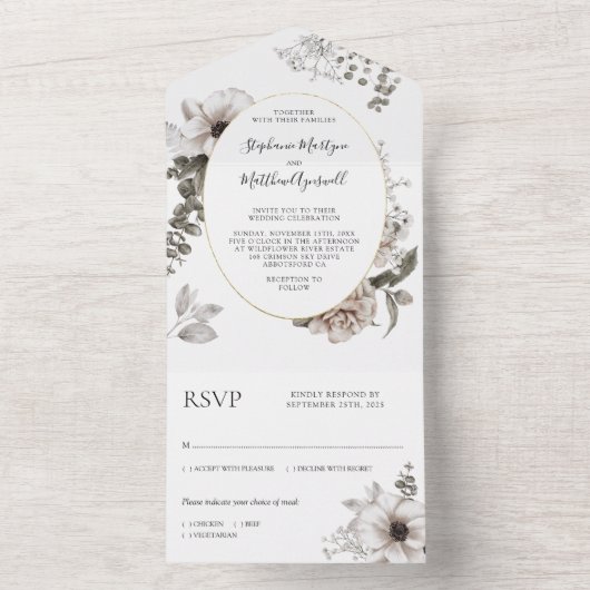 Unieke hedendaagse botanische bruiloft all in one uitnodiging (Binnen)