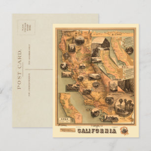  Unieke herstelkaart van Californië, 1885 Briefkaart