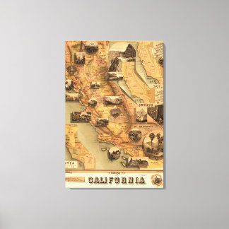  Unieke herstelkaart van Californië, 1885 Canvas Afdruk