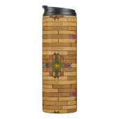 Unieke houtnerf -monogram Houtkorrel Geometrisch Thermosbeker (Geroteerd rechts)