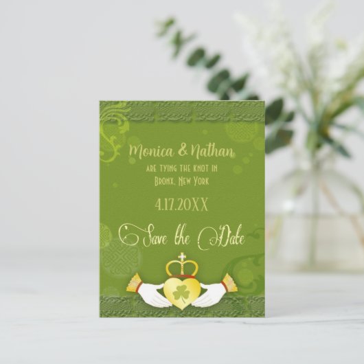 Unieke Ierse bruiloft Save the Date Aankondigingskaart (Staand voorkant)