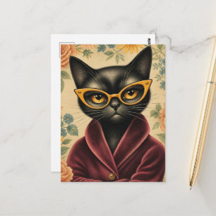 Unieke kat in badjas en bril briefkaart