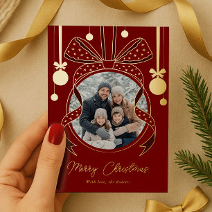 Unieke Kerstmis Ornament Lint Boog Foto Folie Feestdagenkaart