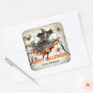 Unieke klassieker spooky schattige slechte heks vierkante sticker