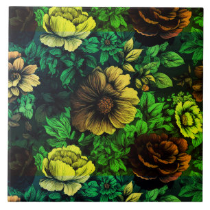 Unieke kleuren bloemenprint tegeltje