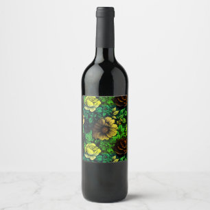 Unieke kleuren  bloemenprint wijn etiket