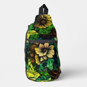 Unieke kleuren groene bloemenprint sling bag