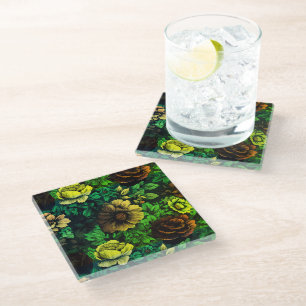 Unieke kleuren vintage bloemenprint glazen onderzetter