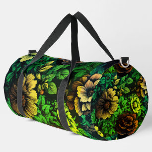 Unieke kleuren vintage groene bloemprint plunjezak