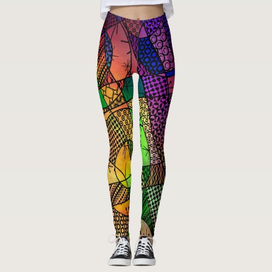 Unieke kleurrijke geometrische Abstract, Crazy Coo Leggings (Voorkant)