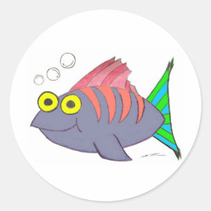 Unieke Kleurrijke Vis Cartoon met Bubbels Ronde Sticker