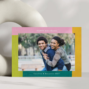 Unieke kleurrijke vormen Blauwgroen groen roze fot Feestdagenkaart