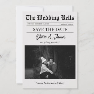 Unieke krant bruiloft foto Save the Date Kaart