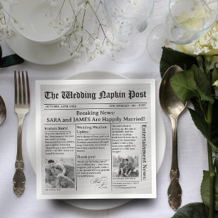 Unieke Krant Feiten Foto's Bruiloft Servetten