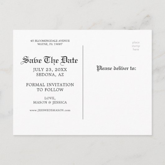 Unieke krantenbrief - Klassiek sparen de datum Aankondigingskaart (Achterkant)