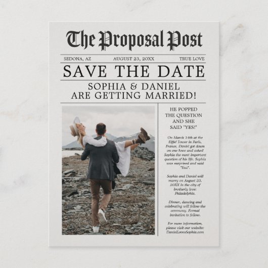 Unieke krantenbrief - Klassiek sparen de datum Aankondigingskaart (Voorkant)