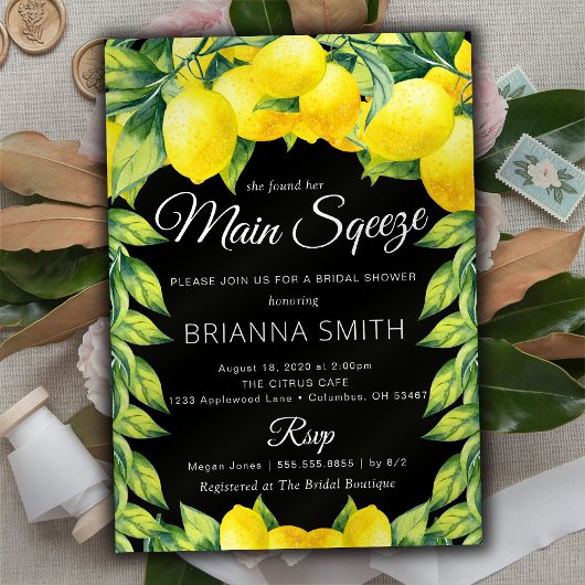 Unieke Lemon Bridal Shower-uitnodigingsprempel Kaart