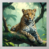 Unieke Leopard op Tree Oerwoud Art Poster (Voorkant)