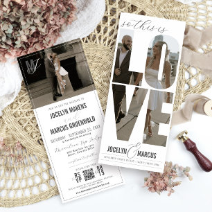 Unieke Liefdes Foto Typografie Moderne 4x9 Trouwka Kaart