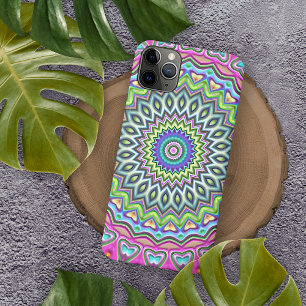 Unieke limoengroene turquoise roze mandala kunst iPhone 11 pro max hoesje