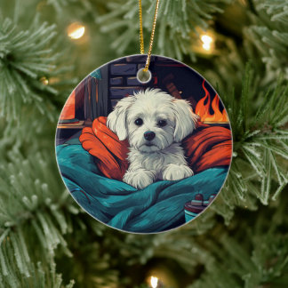 Unieke Maltese kerst, cadeau voor Hondenliefhebber Keramisch Ornament