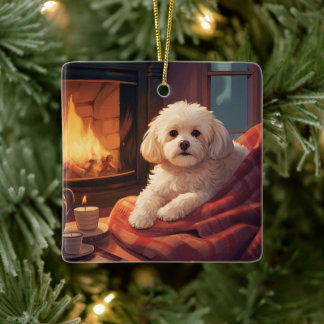 Unieke Maltese kerst, cadeau voor Hondenliefhebber Keramisch Ornament
