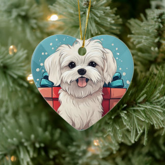 Unieke Maltese kerst, cadeau voor Hondenliefhebber Keramisch Ornament