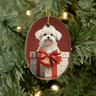 Unieke Maltese kerst, cadeau voor Hondenliefhebber Keramisch Ornament