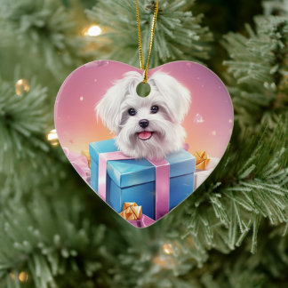 Unieke Maltese kerst, cadeau voor Hondenliefhebber Keramisch Ornament
