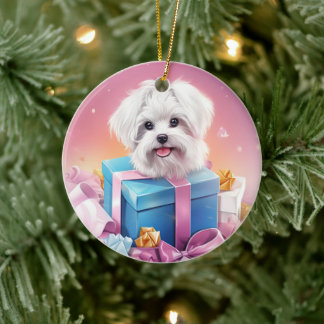 Unieke Maltese kerst, cadeau voor Hondenliefhebber Keramisch Ornament