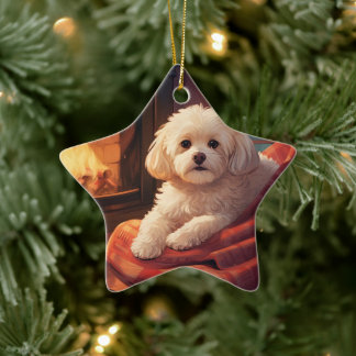 Unieke Maltese kerst, cadeau voor Hondenliefhebber Keramisch Ornament