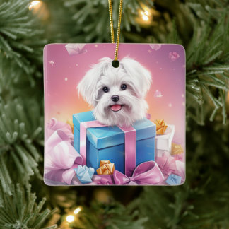 Unieke Maltese kerst, cadeau voor Hondenliefhebber Keramisch Ornament