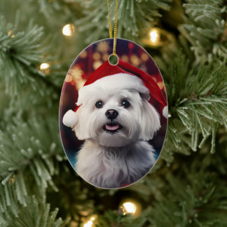 Unieke Maltese kerst, cadeau voor Hondenliefhebber Keramisch Ornament