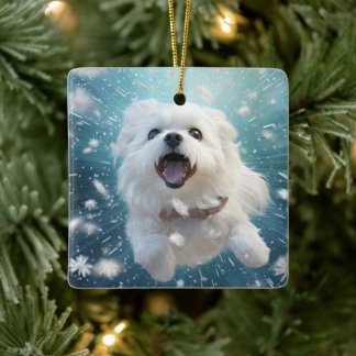 Unieke Maltese kerst, cadeau voor Hondenliefhebber Keramisch Ornament