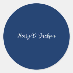 Unieke marineblauwe klassieke handgeschreven effen ronde sticker