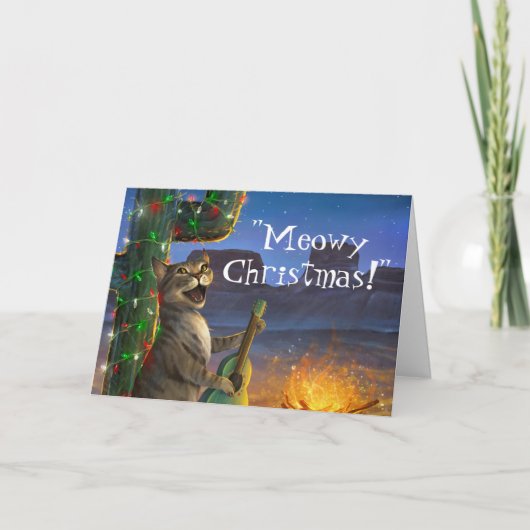 Unieke Meowy Christmas Funny Cat Holiday Kaart (Voorkant)