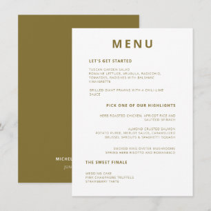 Unieke minimale typografie Olijfgroene bruiloft Menu