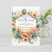 Unieke minimalistische cactus bruiloft save the date (Staand voorkant)