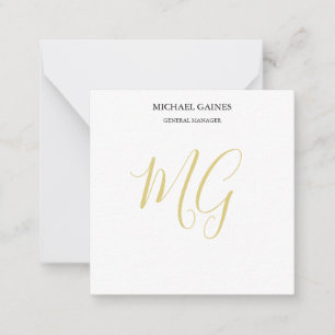 Unieke minimalistische effen gouden kleur Monogram Notitiekaartje