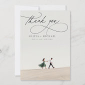 Unieke minimalistische script foto bruiloft bedankkaart (Voorkant)