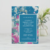 Unieke moderne abstracte verf blauw 21e verjaardag kaart (Staand voorkant)