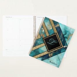 Unieke moderne Blauwgroen gouden geometrie Planner
