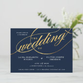 Unieke moderne marine- en Gold Script Weddenschap Kaart (Staand voorkant)
