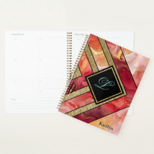 Unieke Moderne Rood Gouden Geometrisch Planner