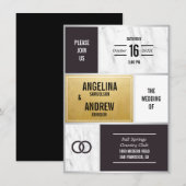 Unieke moderne zwart wit marmer gouden bruiloft kaart (Voorkant / Achterkant)