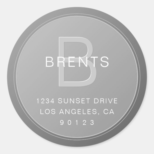 Unieke Monogram Grijs Gradiënt Retouradres Ronde Sticker (Voorkant)