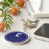 Unieke naam & Monogram Sjabloon | Marine Blauw Sleutelhanger (Zijkant)