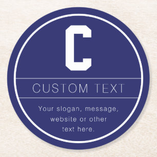 Unieke naam & monogram sjabloon   Marineblauw Ronde Kartonnen Onderzetter