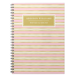 Unieke naam Roze Gold Stripe Patroon Gepersonalise Notitieboek
