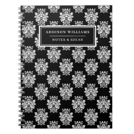 Unieke naam Zwarte Witte Floral Damask Aangepast Notitieboek